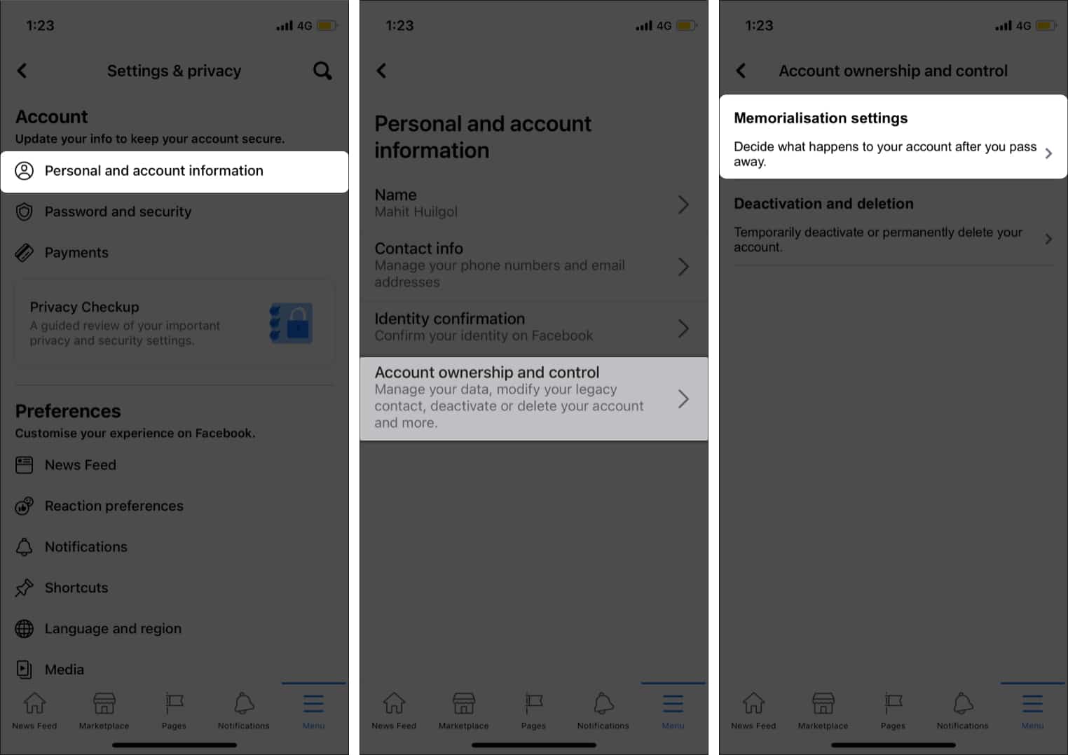 Assign Facebook Legacy Contact on iPhone