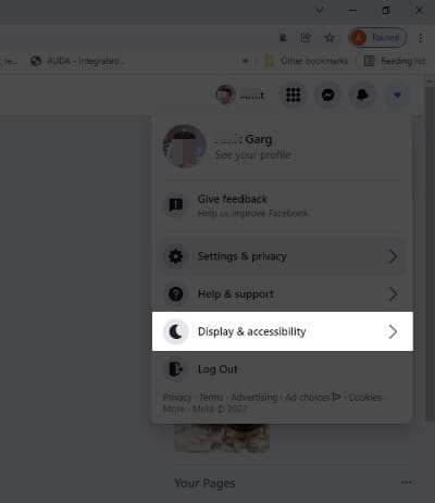 Click Display and Accessibility from FaceBook Settings