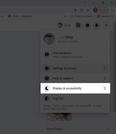 Click Display and Accessibility from FaceBook Settings