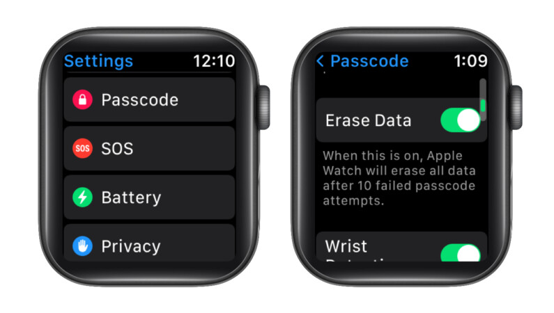 Enable automatic data erase on Apple Watch