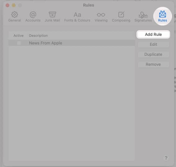 Go to Rules, choose Add Rule in macOS Mail app