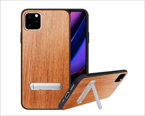 HHDY iPhone 11 Pro Max Natural Wood Kickstand Case