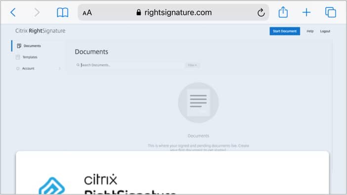 RightSignature online document signing tools on iPhone