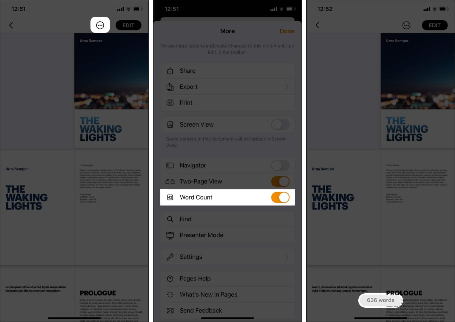 See word count in Pages app on iPhone
