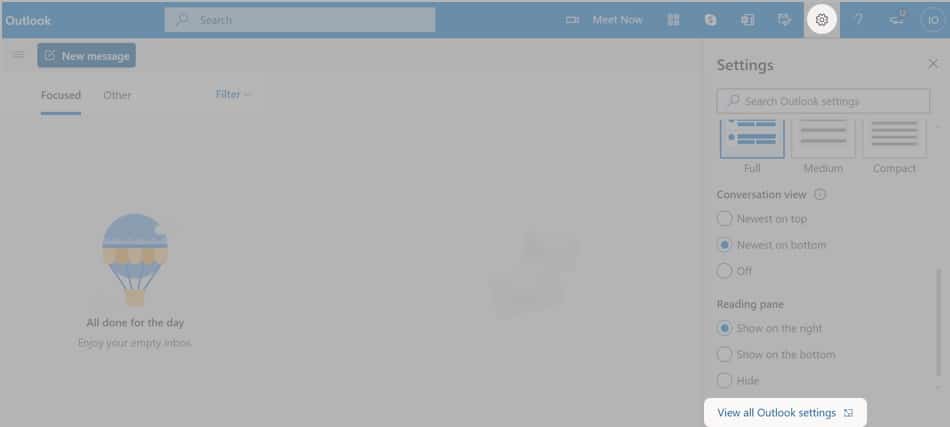 Select View all Outlook settings in Outlook desktop app