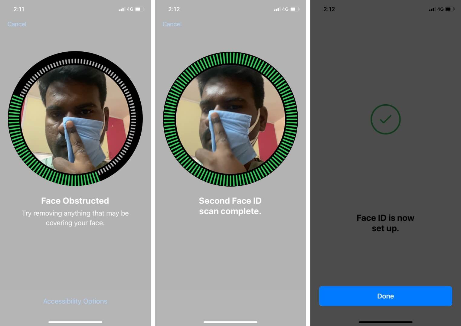 Tap on Done to Set up iPhone Face ID with Mask