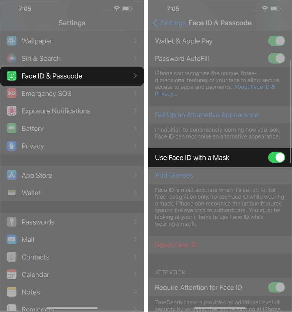 Use Face ID with mask in iOS 15.4 on iPhone