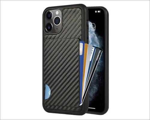 ZVEdeng Carbon Fiber Card Holder Case for iPhone 11 Pro Max