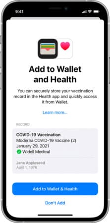 add COVID-19 vaccination card to Apple Wallet using QR code