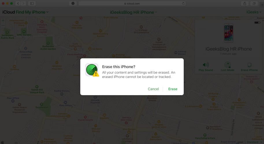 erase iphone using icloud
