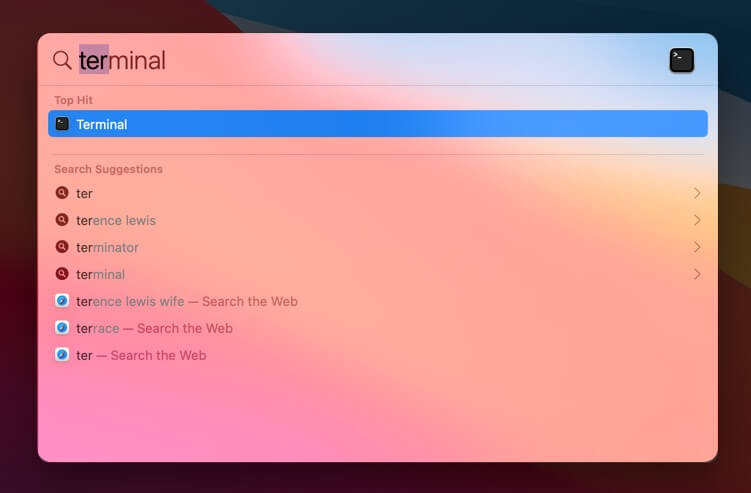 Launch Terminal App Using Spotlight Search on Mac