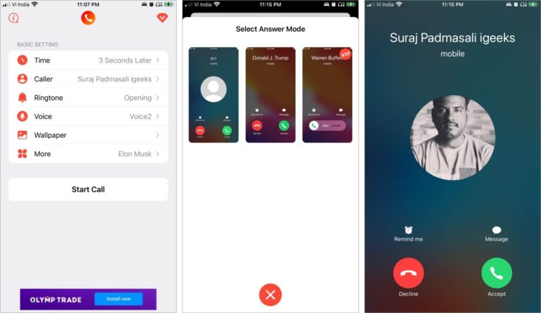 fake incoming call