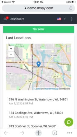 view the Android device's location info within your mSpy