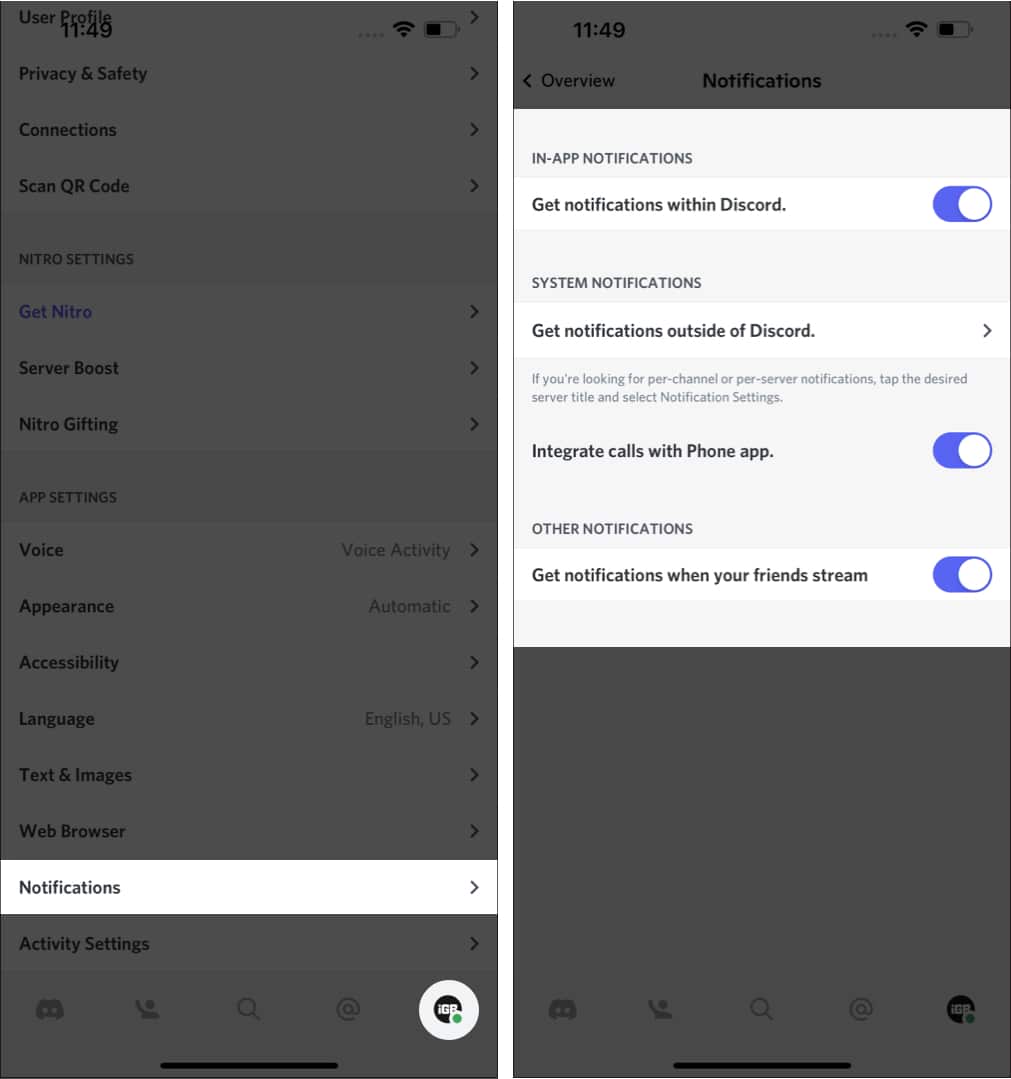 Check Discord notification settings on iPhone