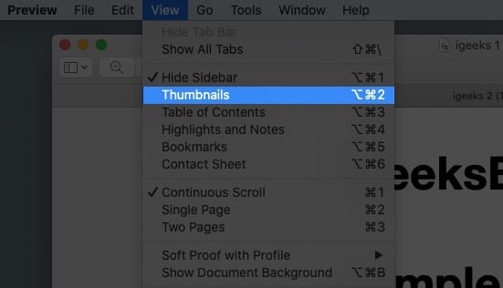 Click View and select Thumbnails from Mac