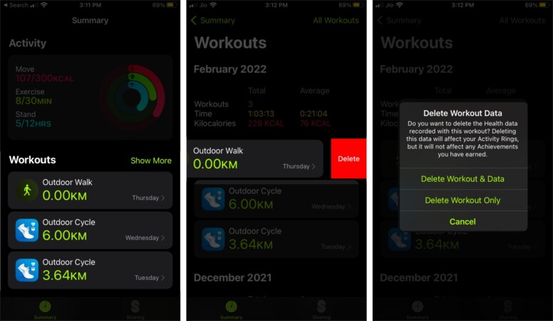 Delete a workout from Fitness app on iPhone