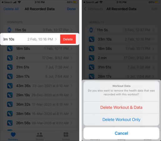 Delete a workout from Health app on iPhone
