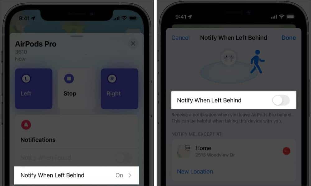 Disable Notify when left behind in Find My on iPhone