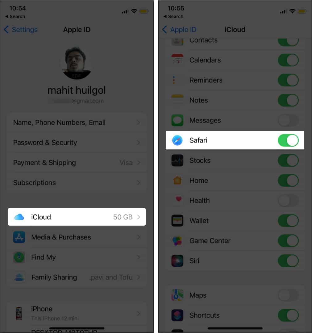 Enable iCloud Bookmarks sync on iPhone and iPad