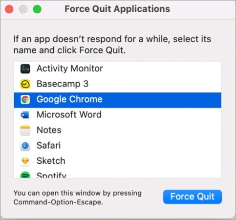 Force quit the browser to get rid of virus alert message