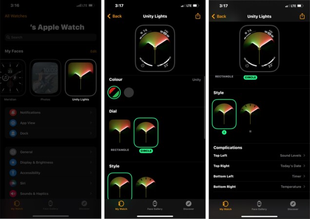 How to customize Unity Lights watch face in Apple Watch