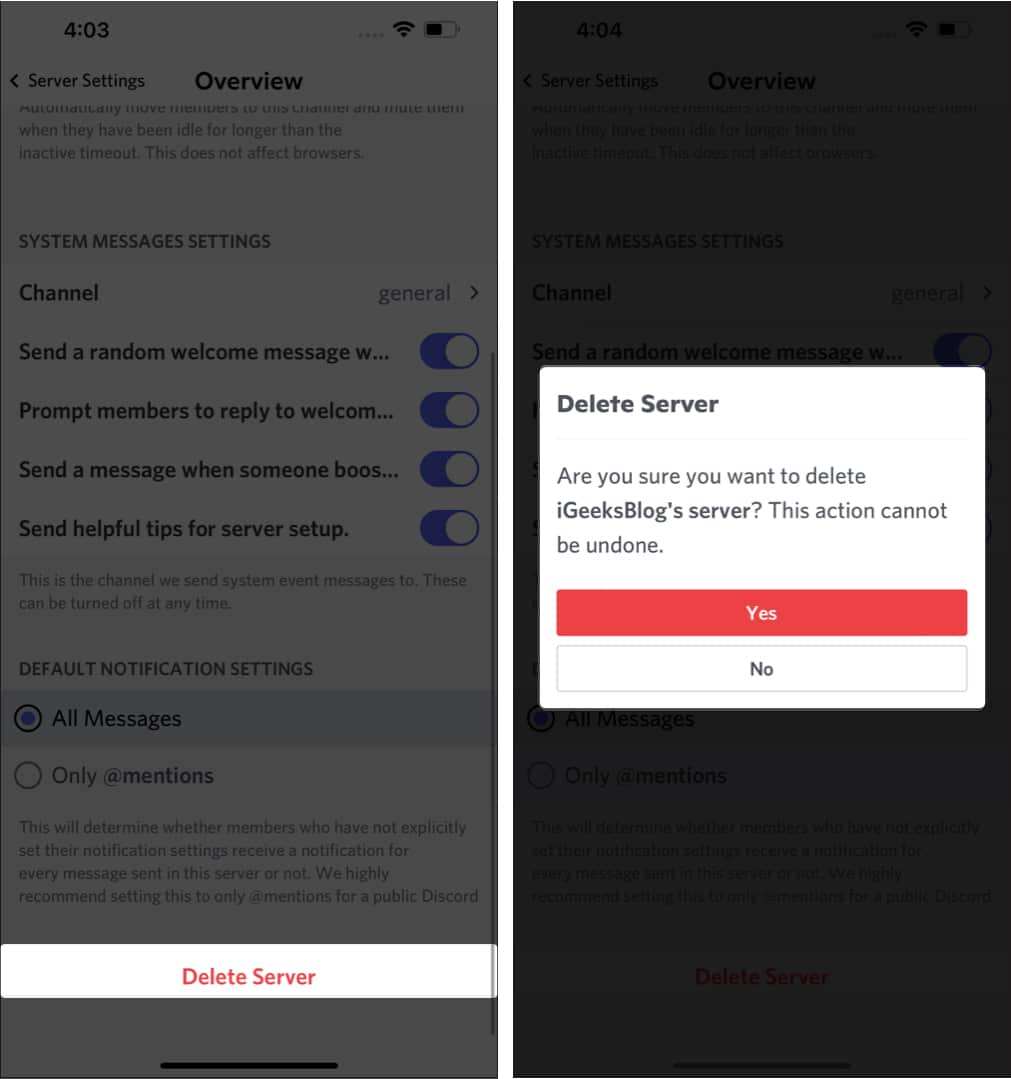 How to delete a Discord server on iPhone