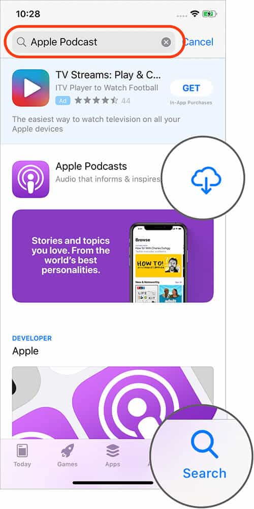 Install Podcasts from App Store on iPhone
