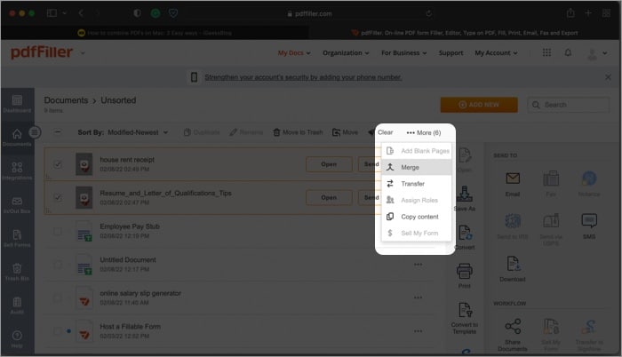 Merge PDFs on Mac using pdfFiller