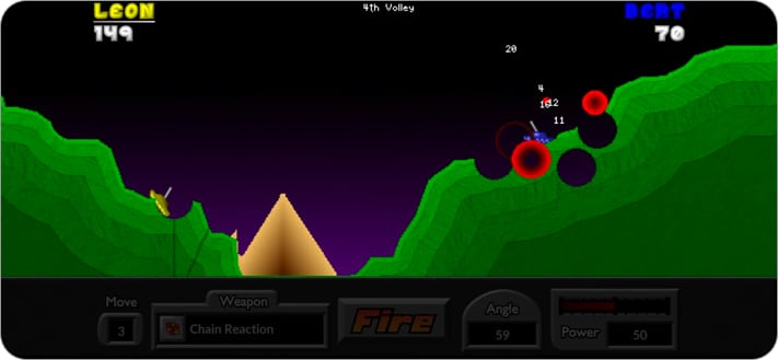 Pocket Tanks one-handed game for iPhone and iPad