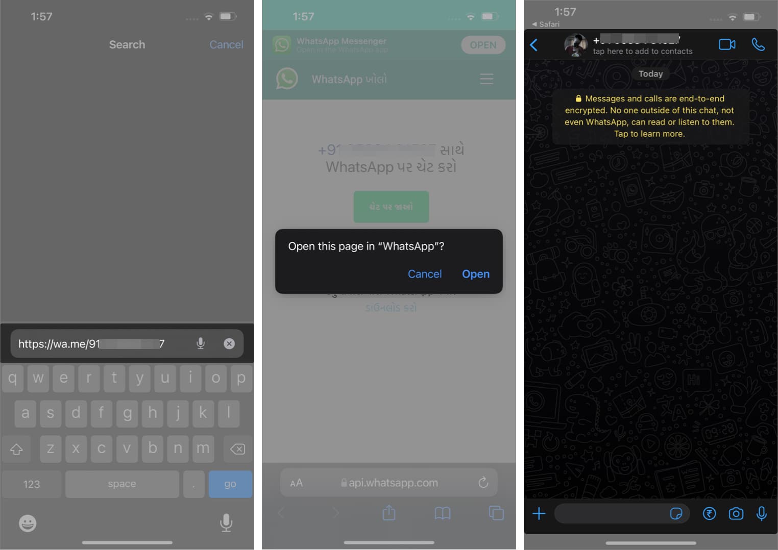 Send a WhatsApp message without adding contact via URL