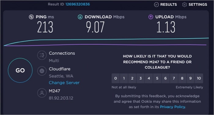 Speed after enabling NordLayer