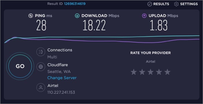 Speed before enabling NordLayer