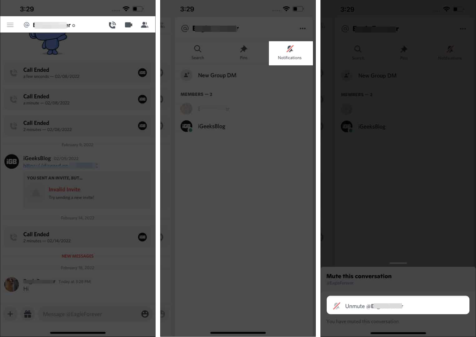 Unmute Conversations form Discord on iPhone