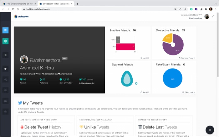 Screenshot of Circleboom Twitter tracker