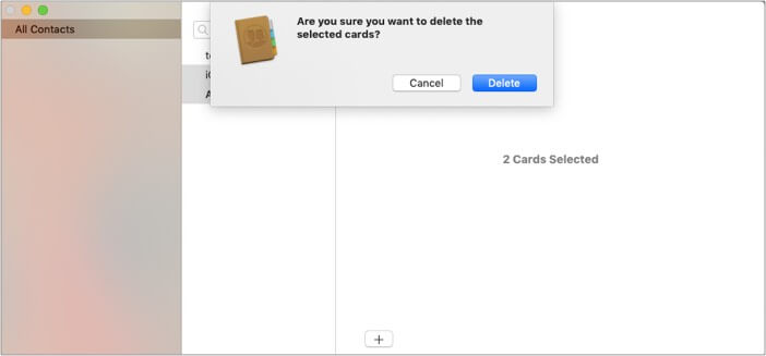 Press delete button on mac to delete multiple contacts from iphone