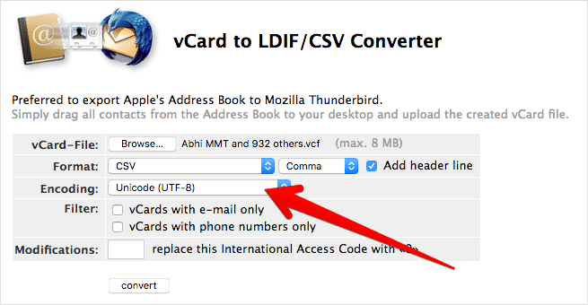 Select UTF8 Format to Import Contacts