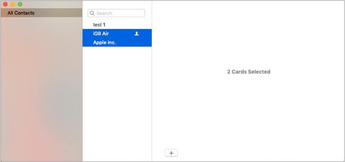 Select multiple contacts by pressing shift and clicking on them on mac