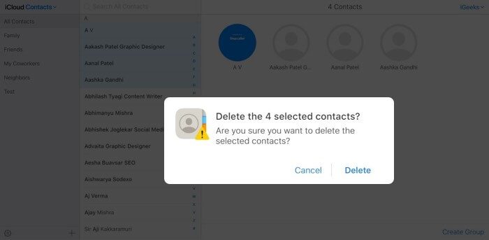 Select the contacts you intend to delete and hit delete button on keyboard