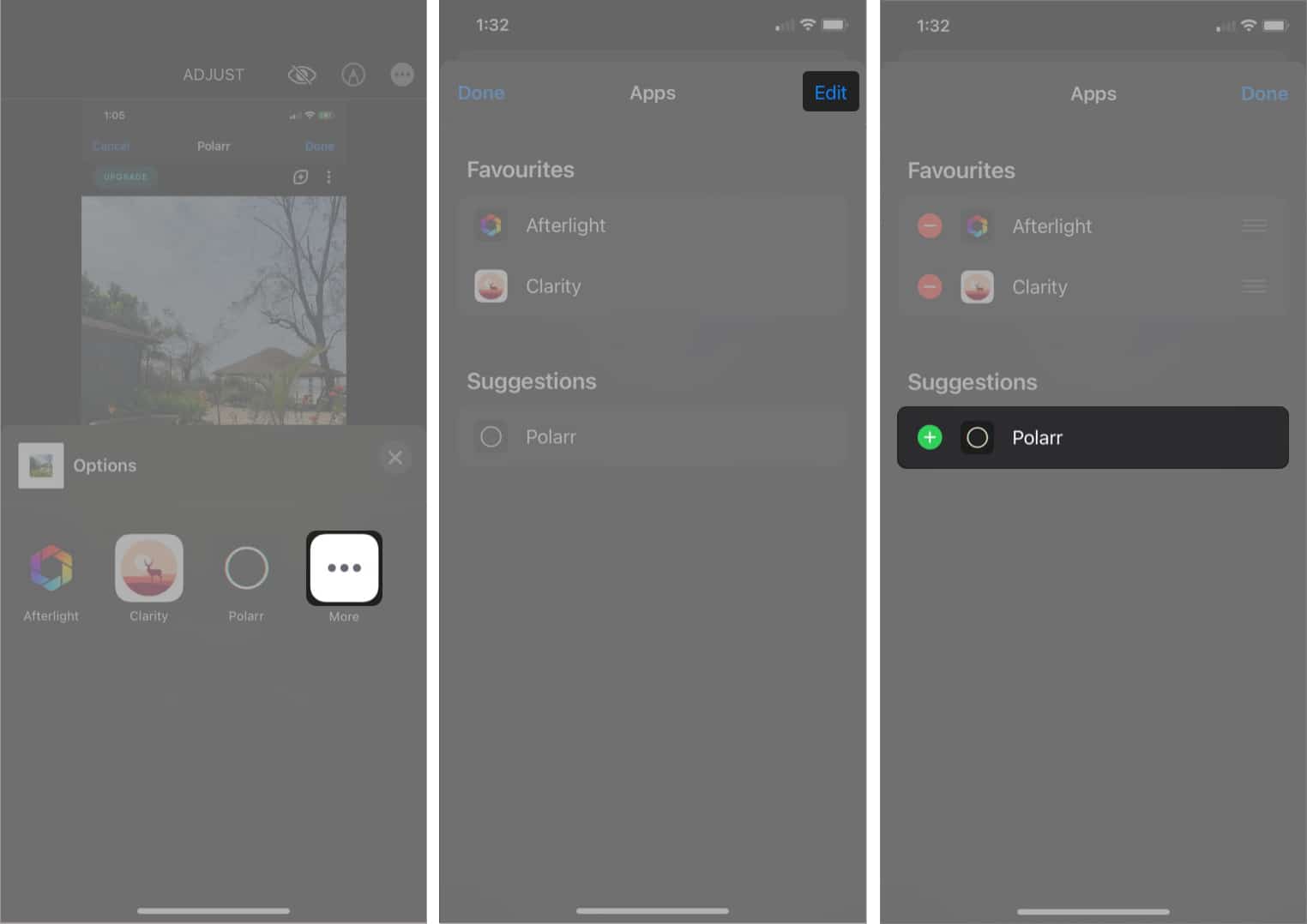 Tap Edit button to modify photo on iPhone