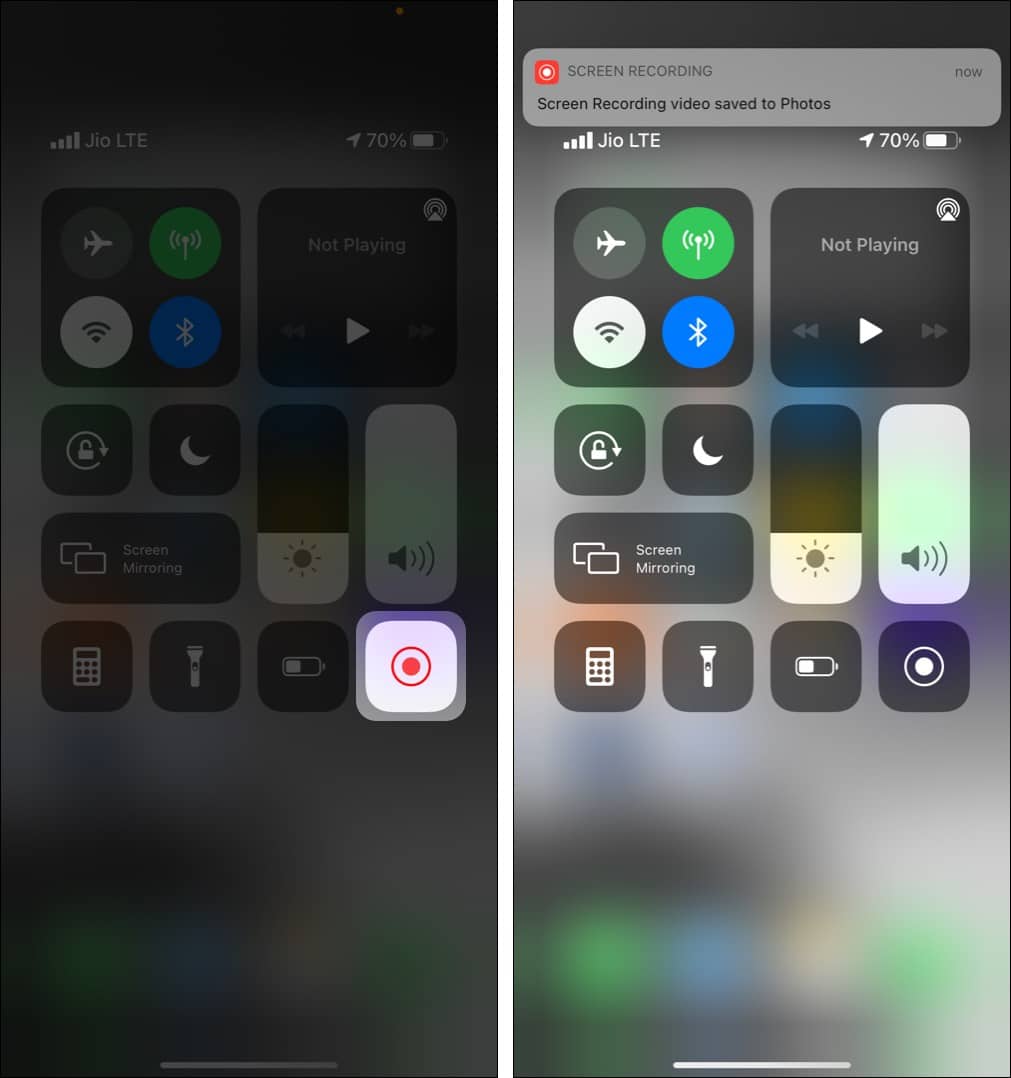 After call stop screen recording from Control Center