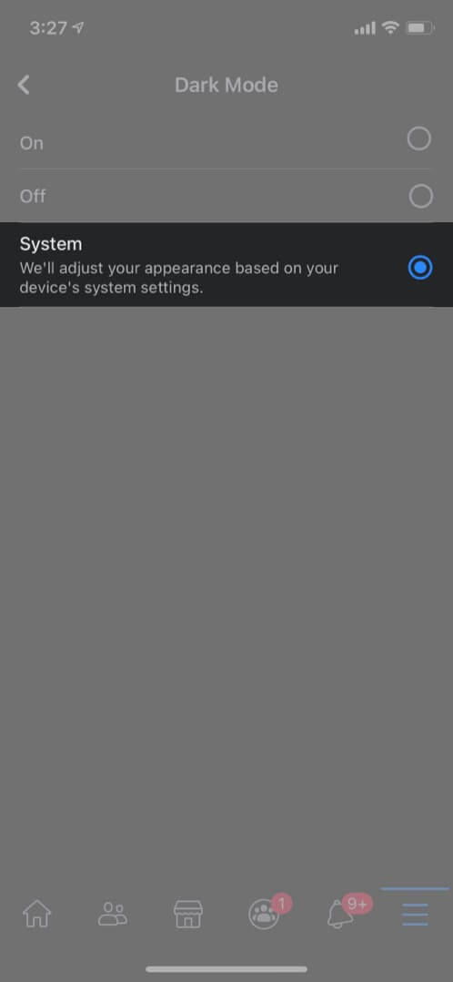 Choose System to Change Dark Mode Settings as Per your iPhone Settings