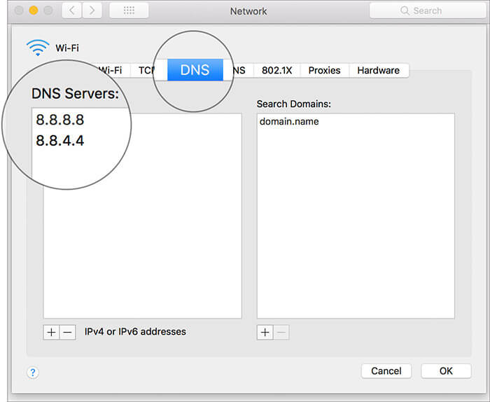 Add New DNS Server in Mac Network Settings