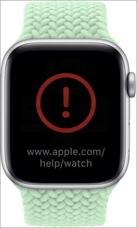 Apple watch shows a red exclamation mark
