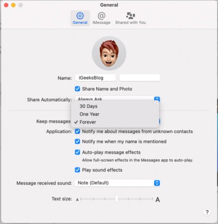 Auto - delete text messages on Mac