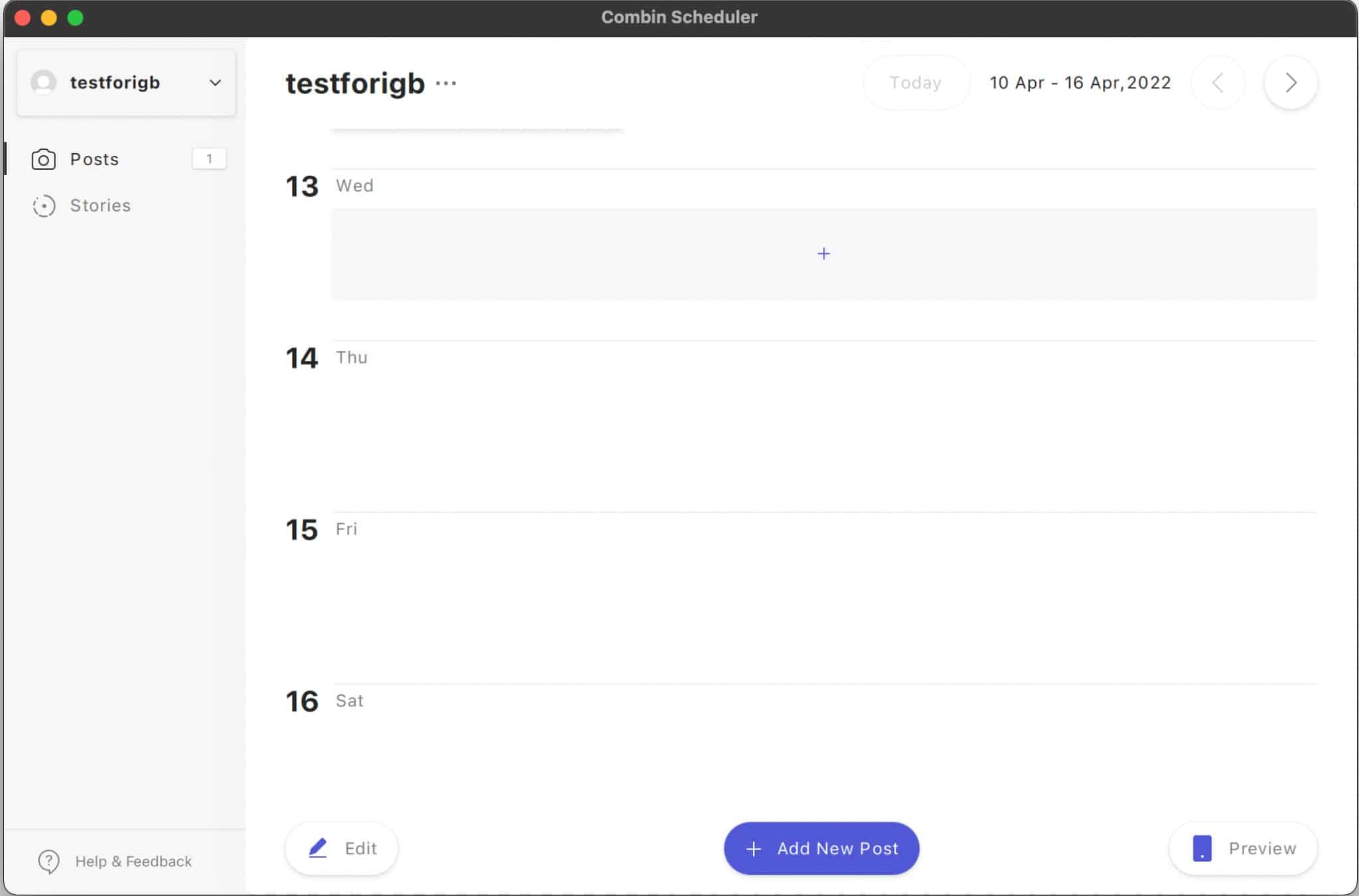 Click Add New Post in Combin Scheduler for Mac