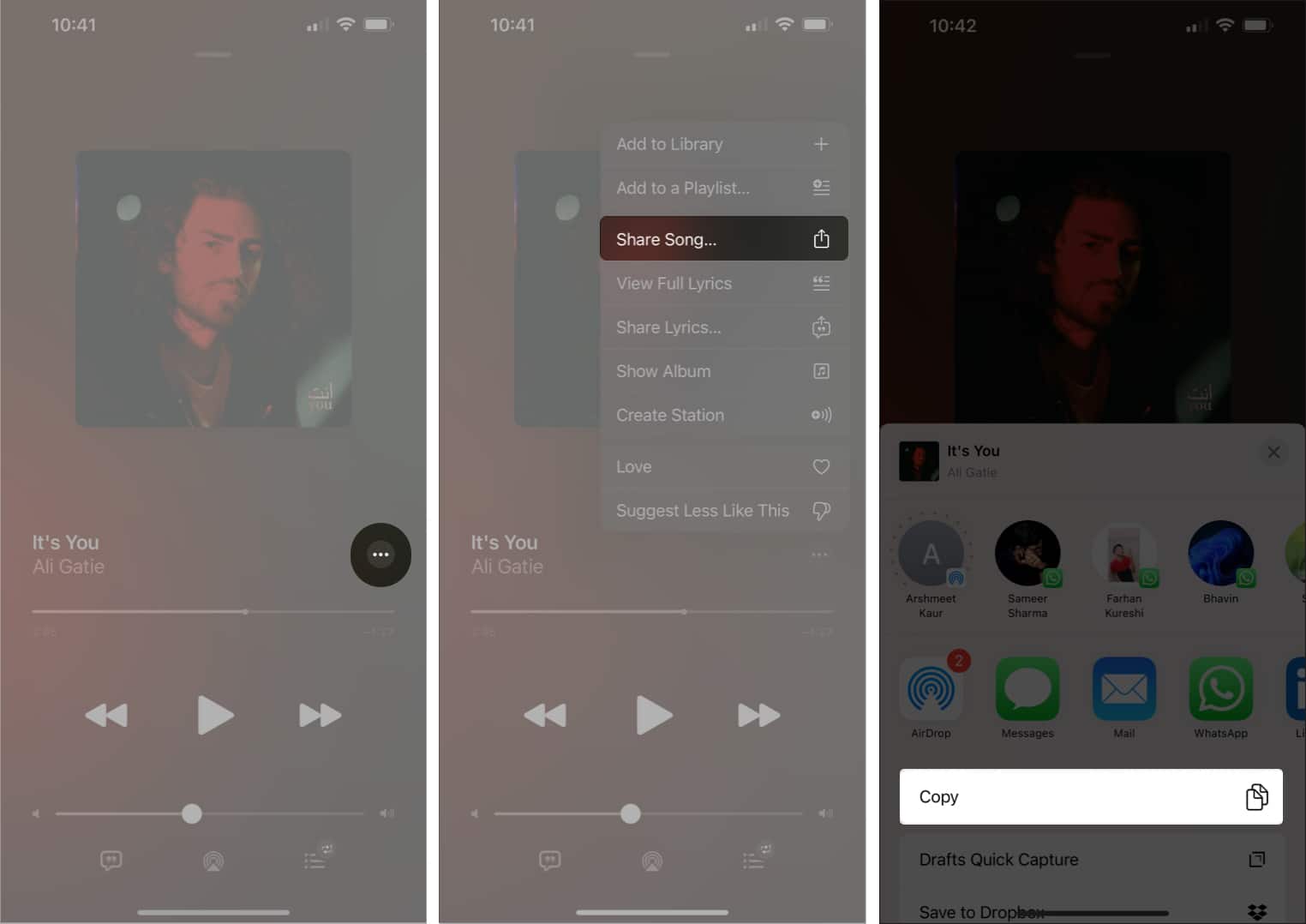 Скопируйте песню из Apple Music на iPhone
