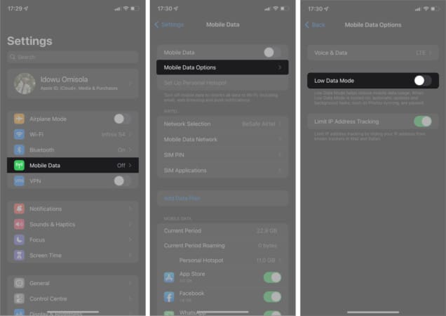 Deactivate low data usage on iPhone