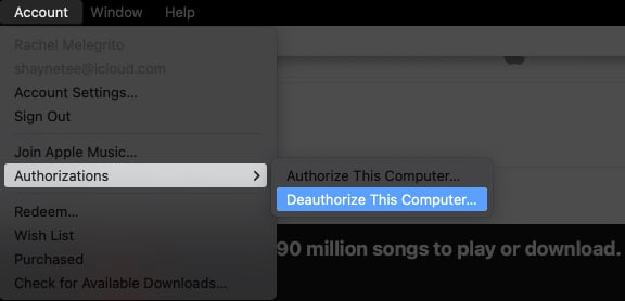 Deauthorize your Mac from Apple Music