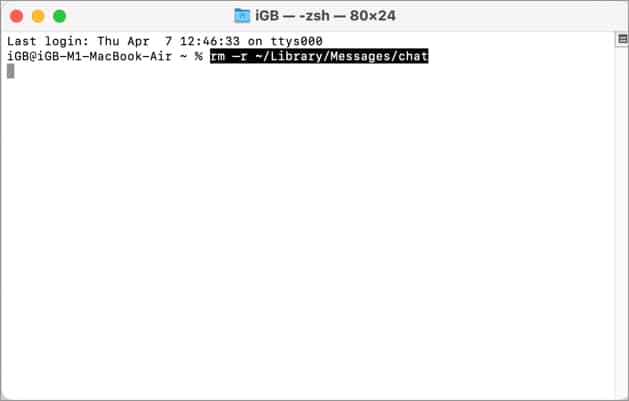 Удалить все сообщения на Mac с помощью терминала 