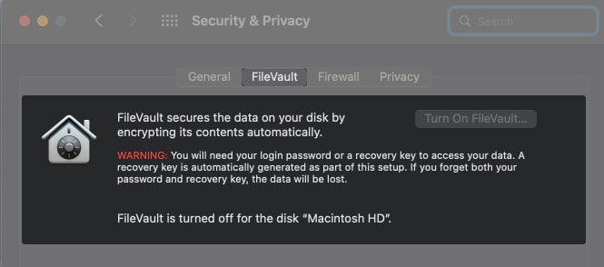 Disable File Vault on Mac